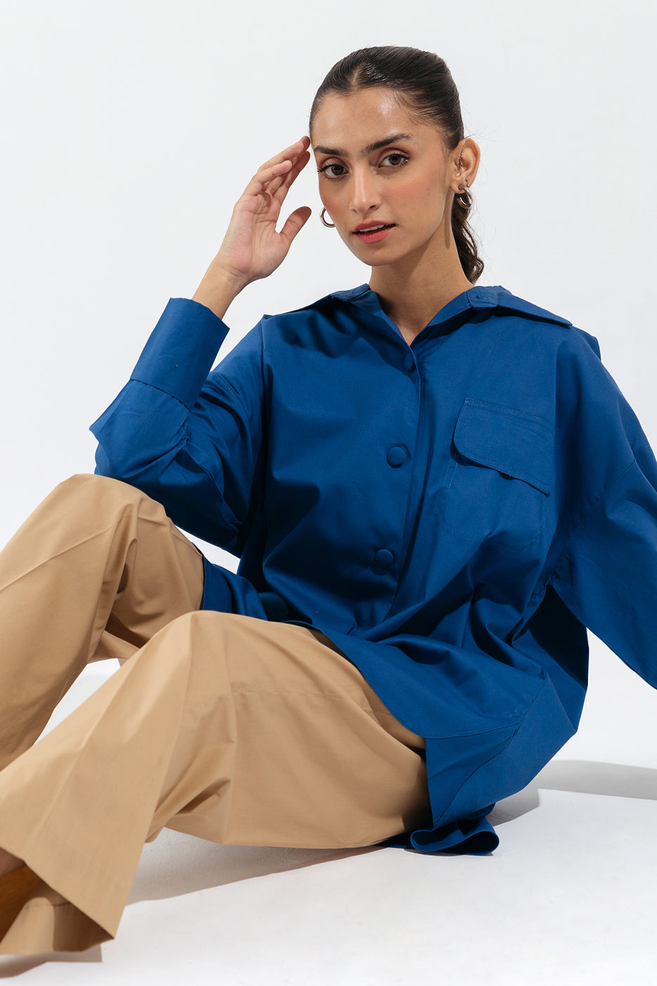 BLUE OVERSIZED BUTTON DOWN SHIRT