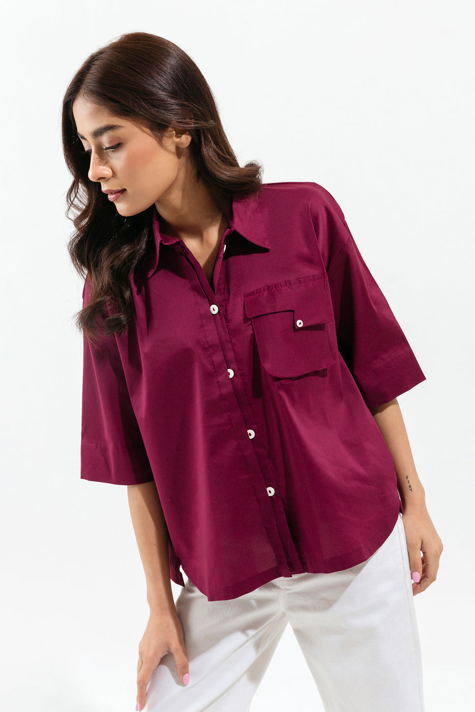 MAROON BUTTON DOWN TOP