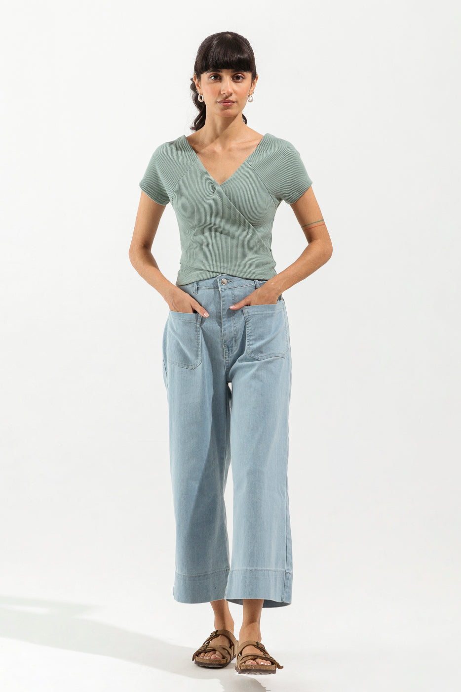 SEA GREEN CRISS CROSS CROP TOP