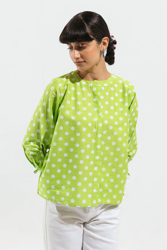 Leaf Green Polka Dot Button-Through Shirt