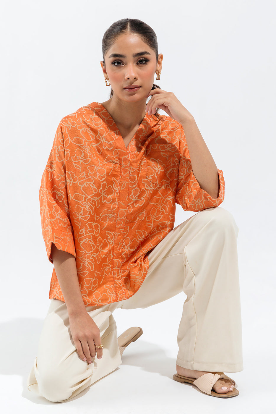 ORANGE JACQUARD TOP
