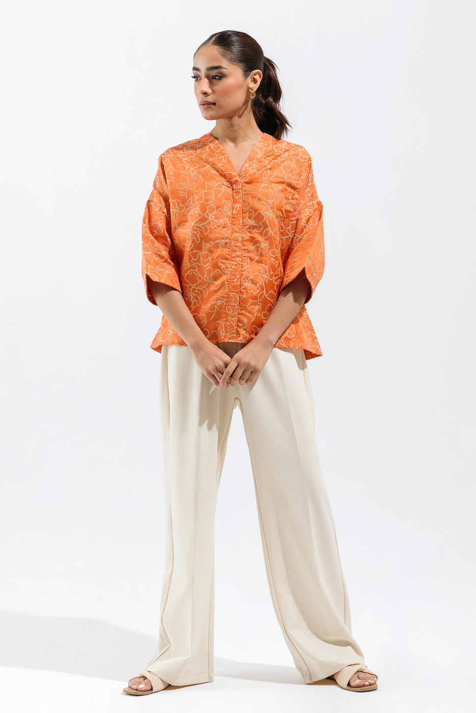 ORANGE JACQUARD TOP