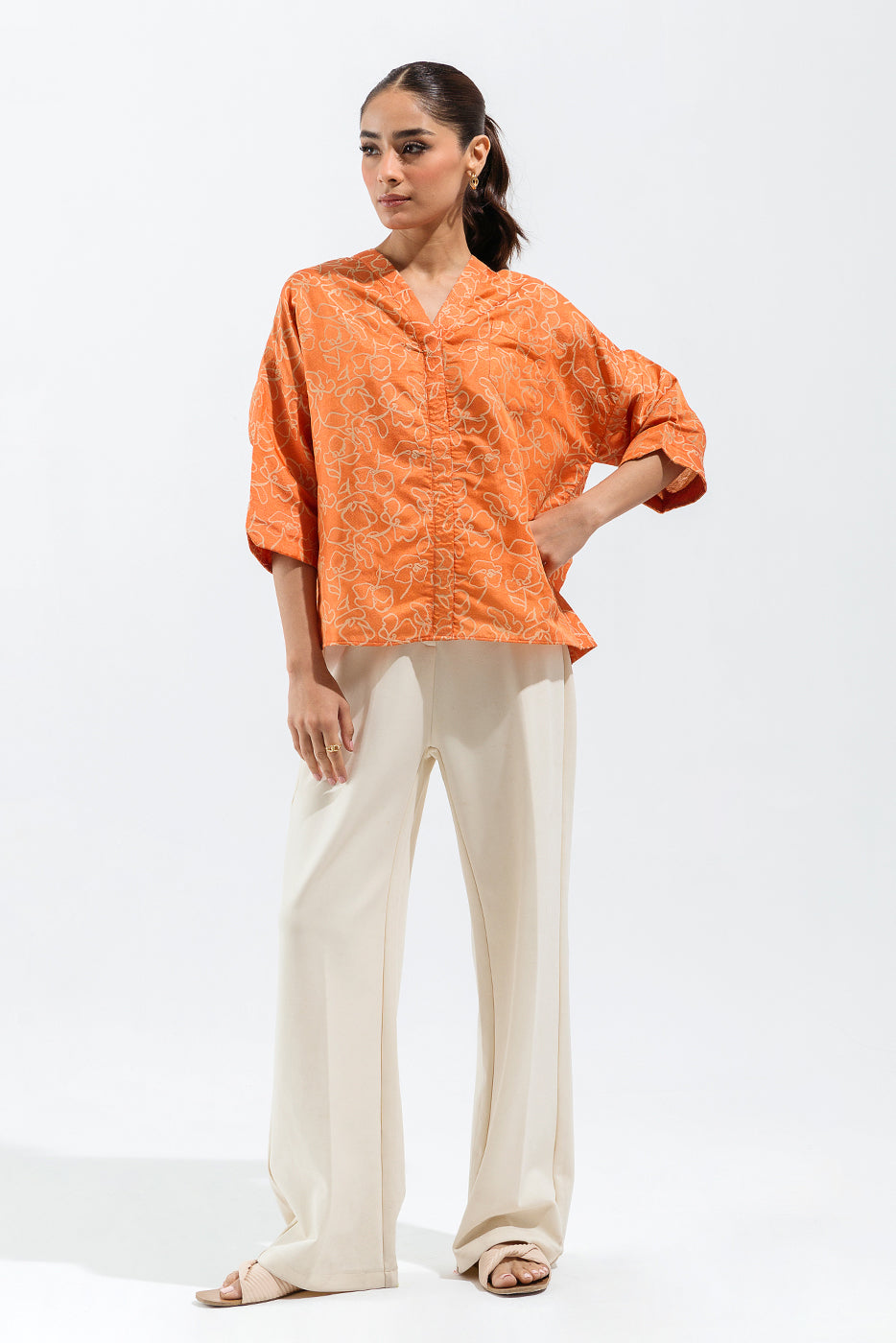 ORANGE JACQUARD TOP