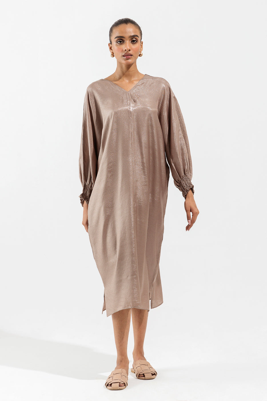 BEIGE SHIMMERY LONG TUNIC