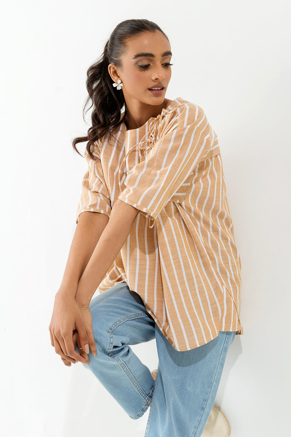 KHAKI STRIPED TOP