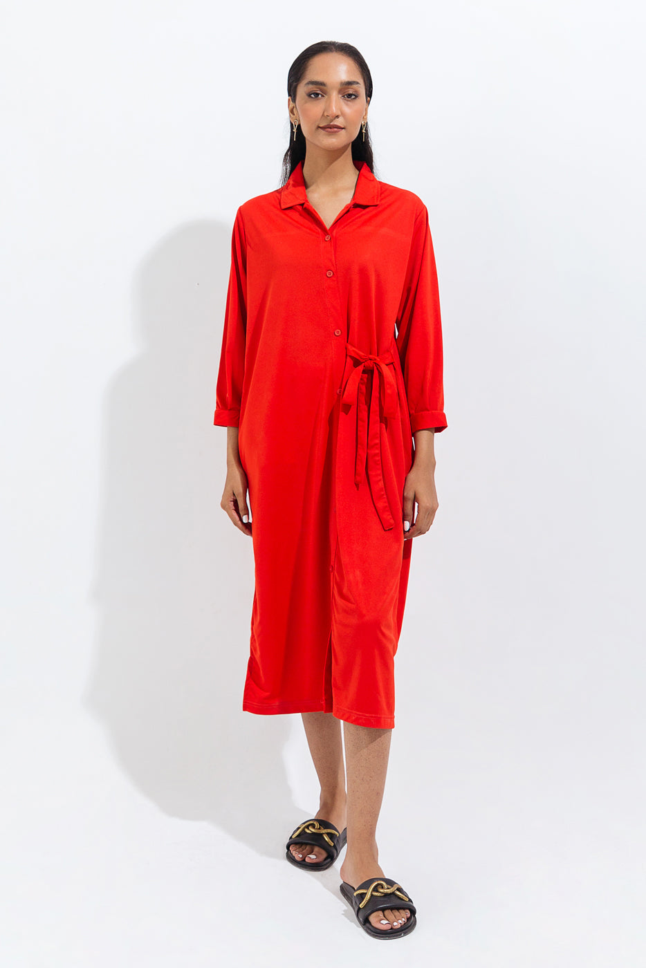 BRIGHT TANGERINE KNIT LONG TUNIC