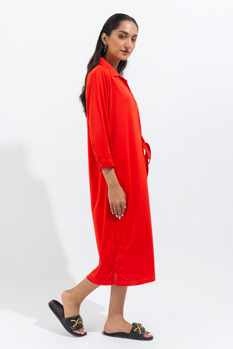 BRIGHT TANGERINE KNIT LONG TUNIC