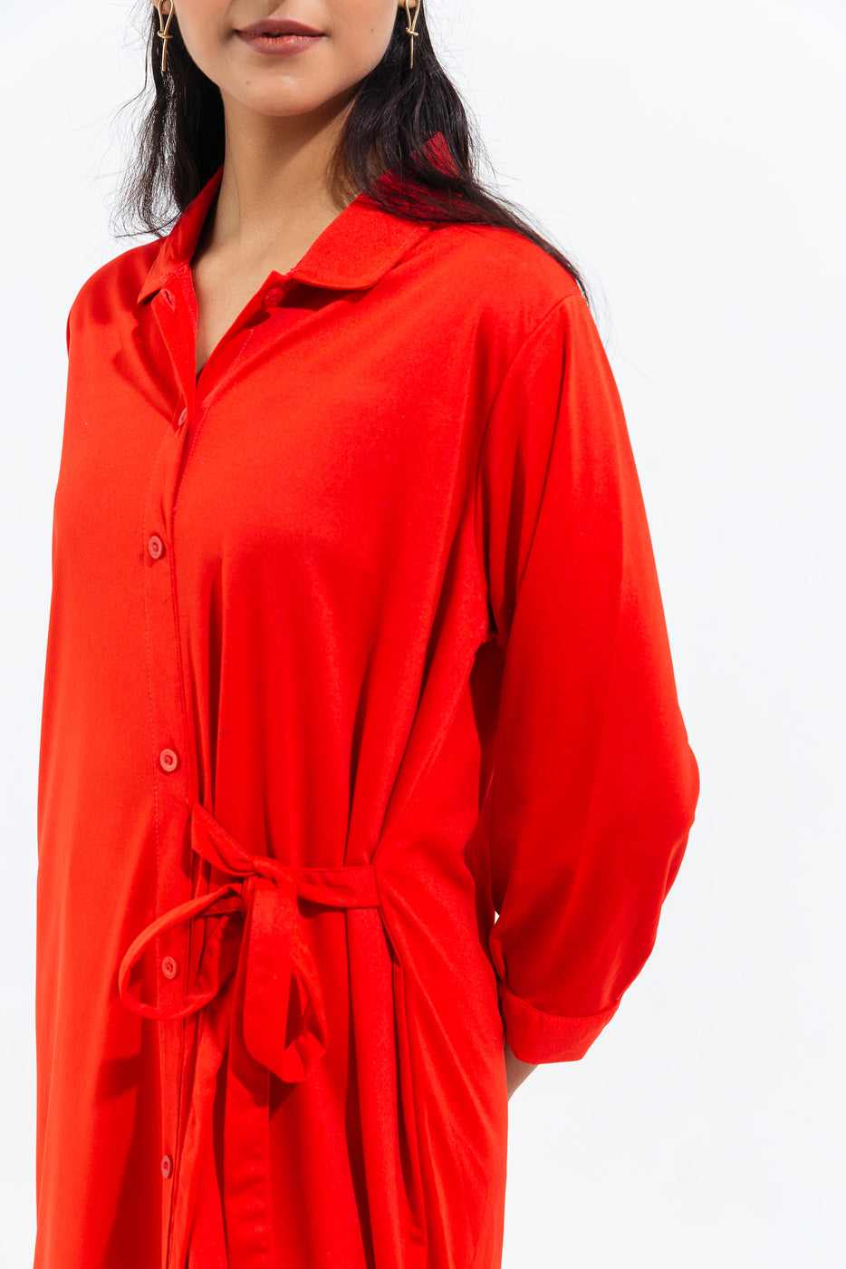 BRIGHT TANGERINE KNIT LONG TUNIC