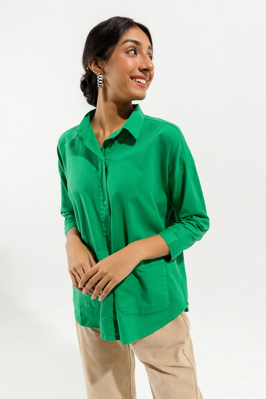 GREEN DENIM BUTTON DOWN SHIRT