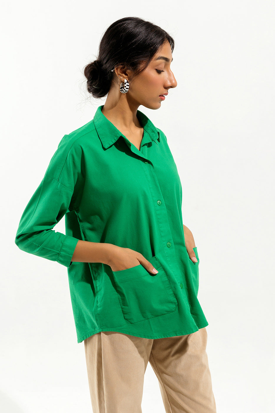 GREEN DENIM BUTTON DOWN SHIRT