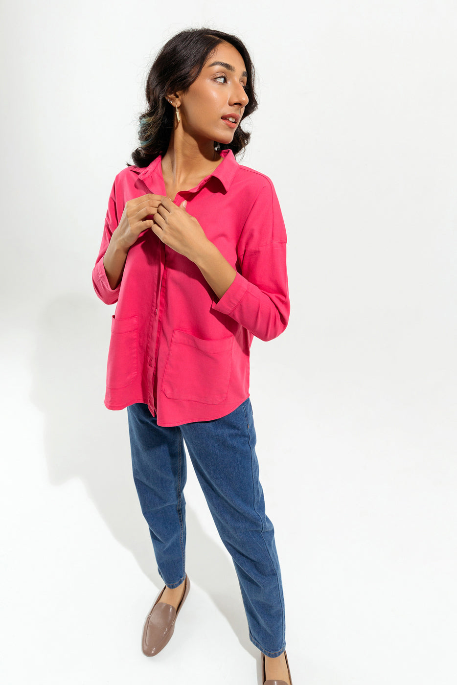 PINK DENIM BUTTON DOWN SHIRT