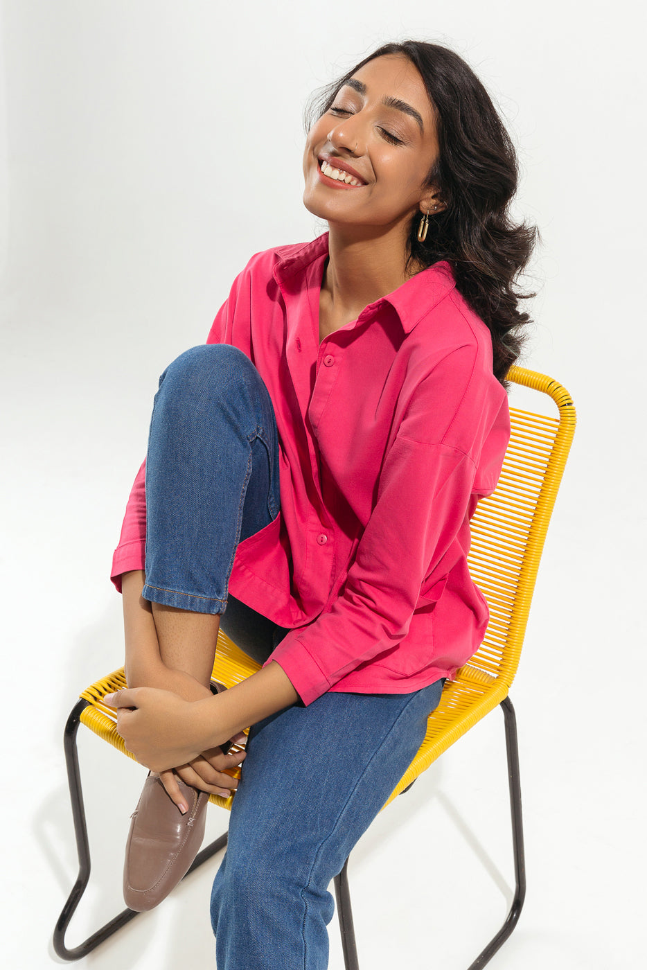 PINK DENIM BUTTON DOWN SHIRT