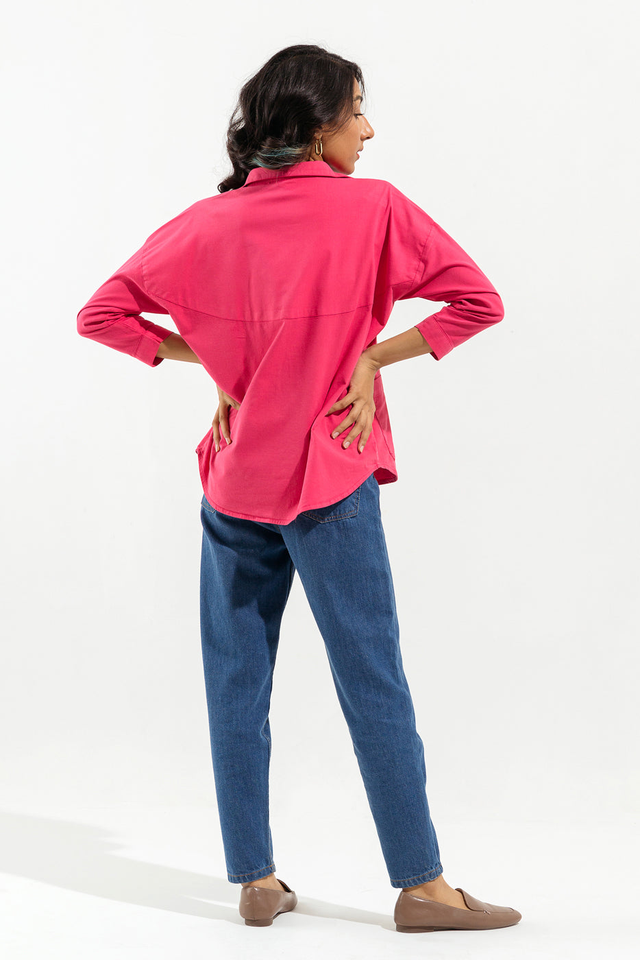 PINK DENIM BUTTON DOWN SHIRT