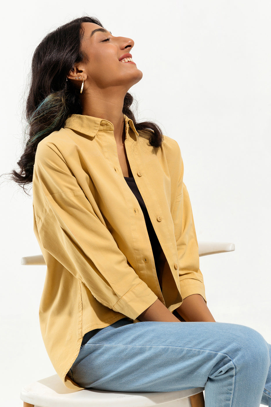 YELLOW DENIM BUTTON DOWN SHIRT