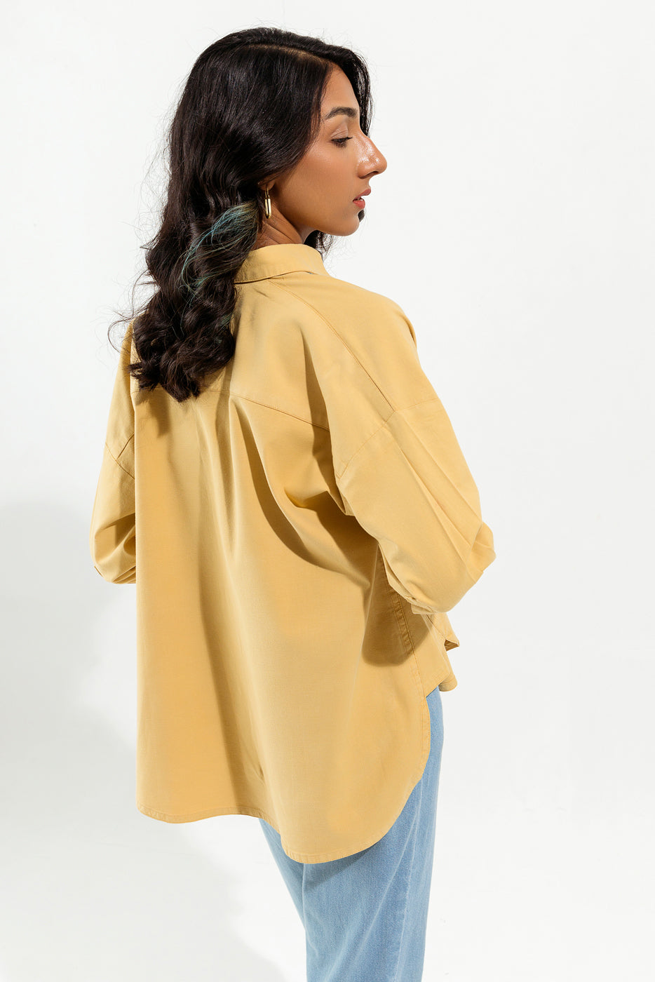 YELLOW DENIM BUTTON DOWN SHIRT