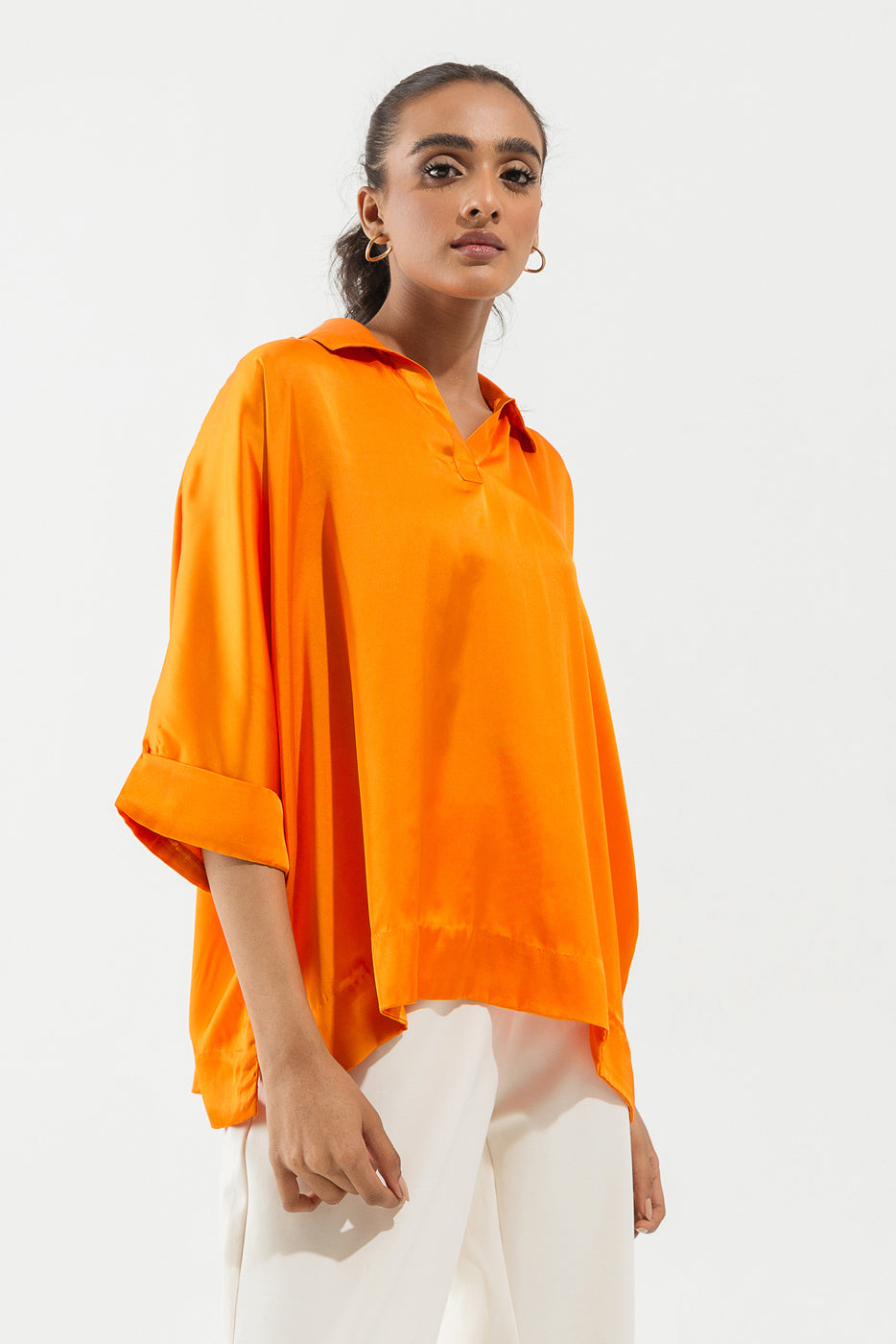 ORANGE BATWING SILK TOP