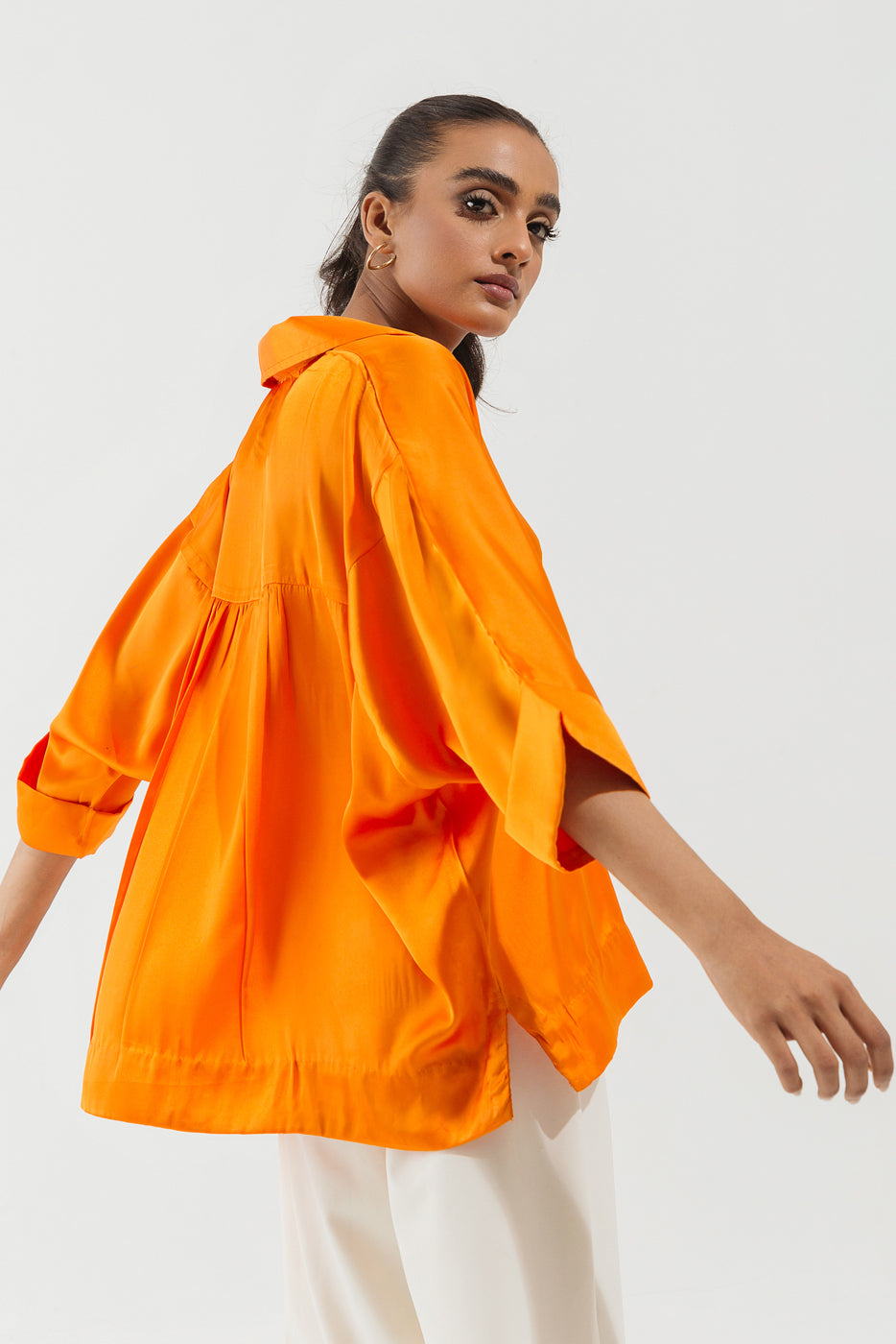 ORANGE BATWING SILK TOP