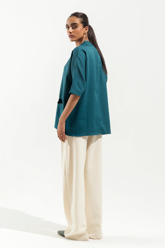 TEAL BLUE DIAGONAL HI-LOW TOP