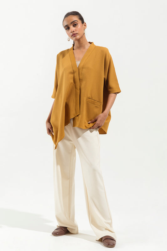 MUSTARD DIAGONAL HI-LOW TOP