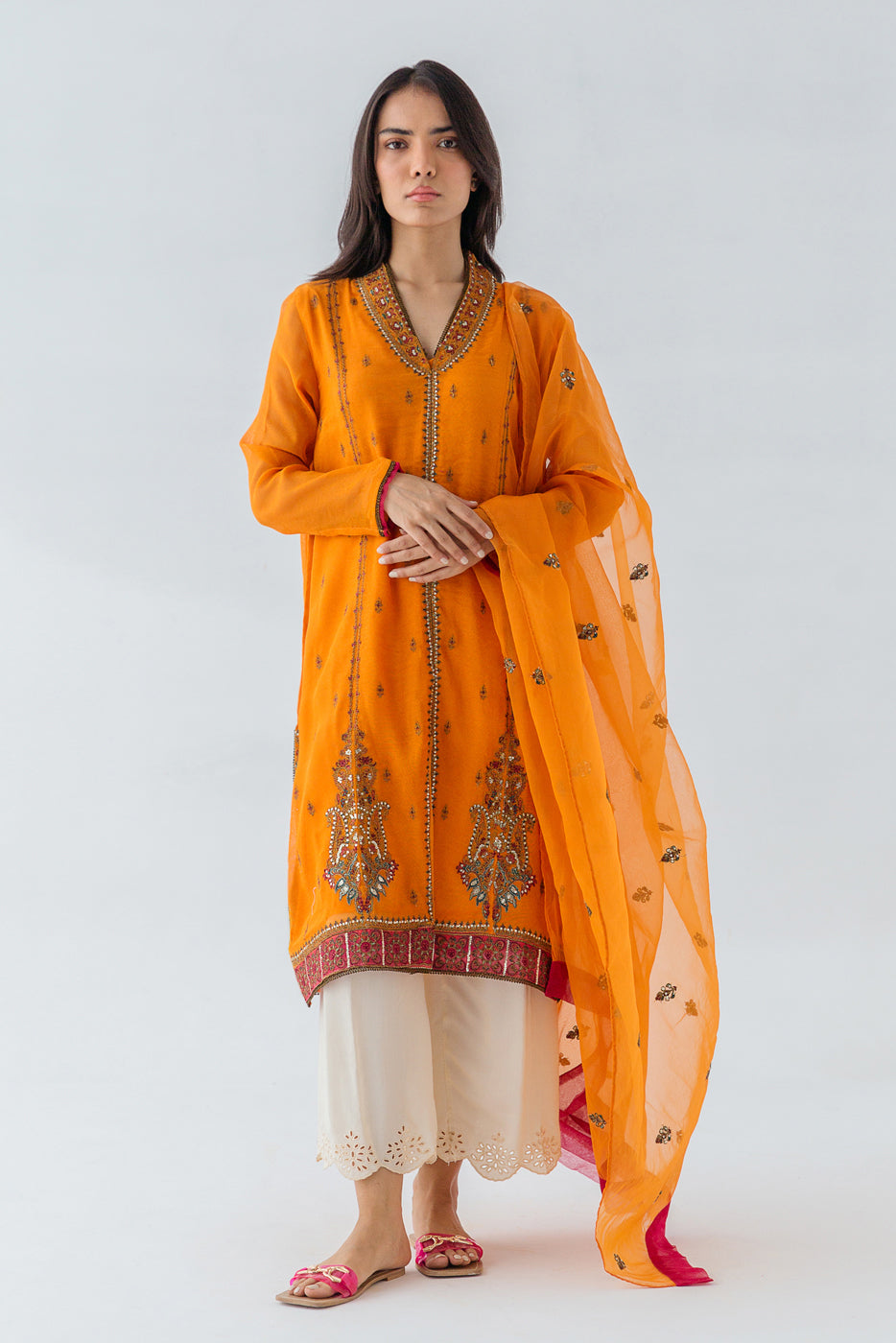 2 PIECE EMBROIDERED COTTON NET SUIT (LUXURY PRET)