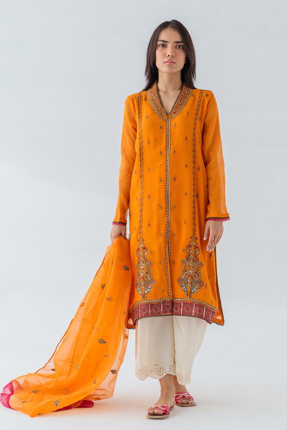 2 PIECE EMBROIDERED COTTON NET SUIT (LUXURY PRET)
