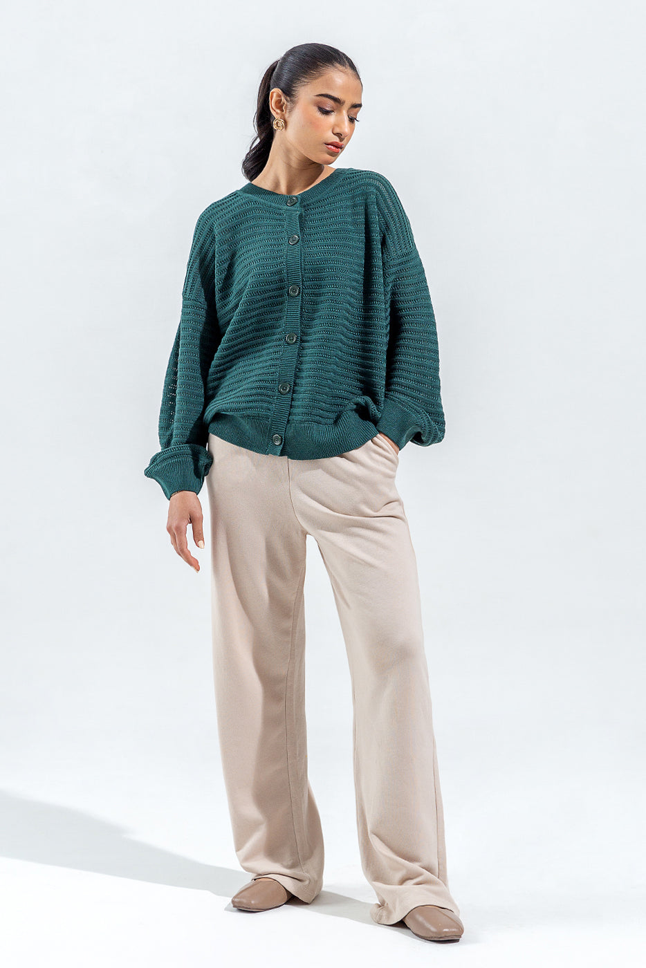 KNITTED CREW NECK CARDIGAN