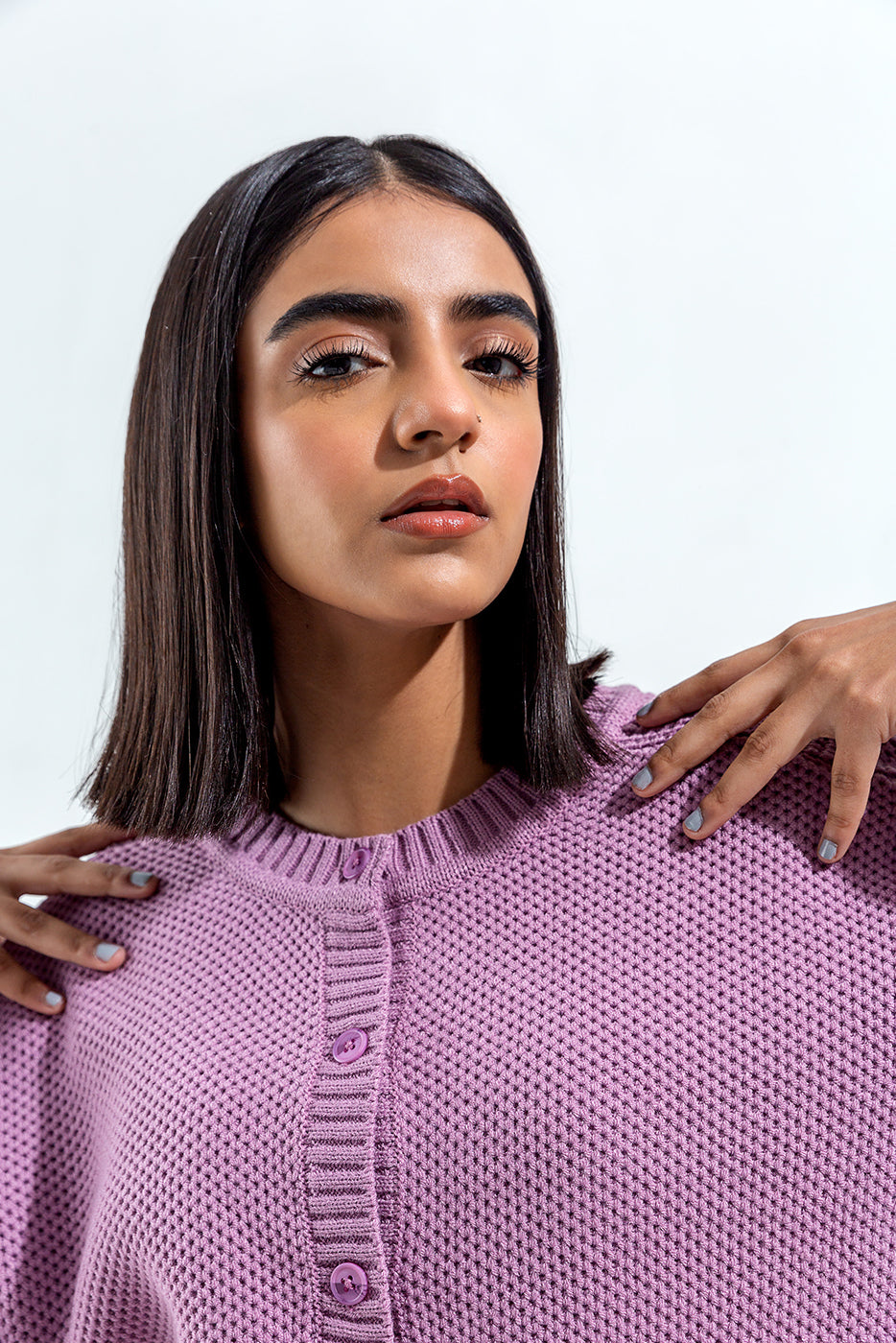 KNITTED CREW NECK CARDIGAN