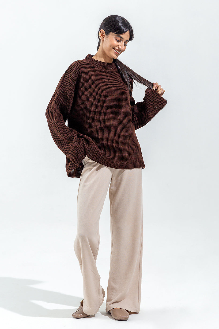 BROWN KNITTED PULLOVER