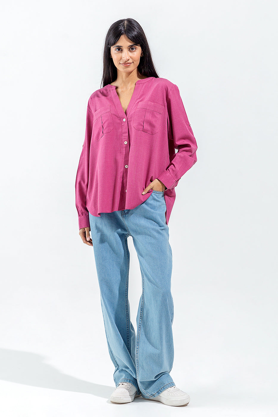 PINK CHAMBRAY BUTTON THROUGH SHIRT