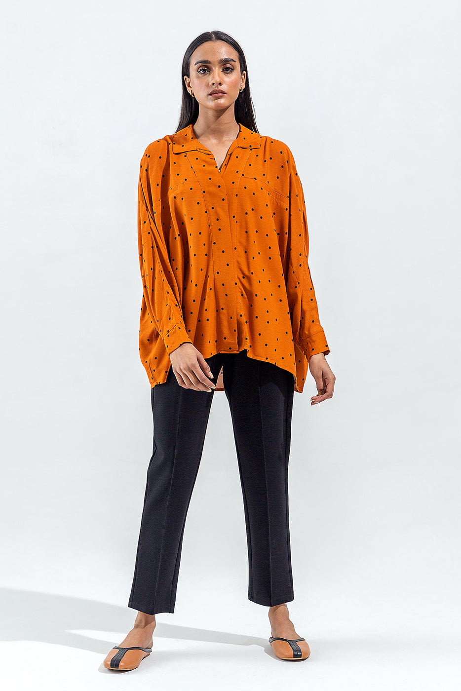 Orange And Black Polka Dot Shirt - BEECHTREE