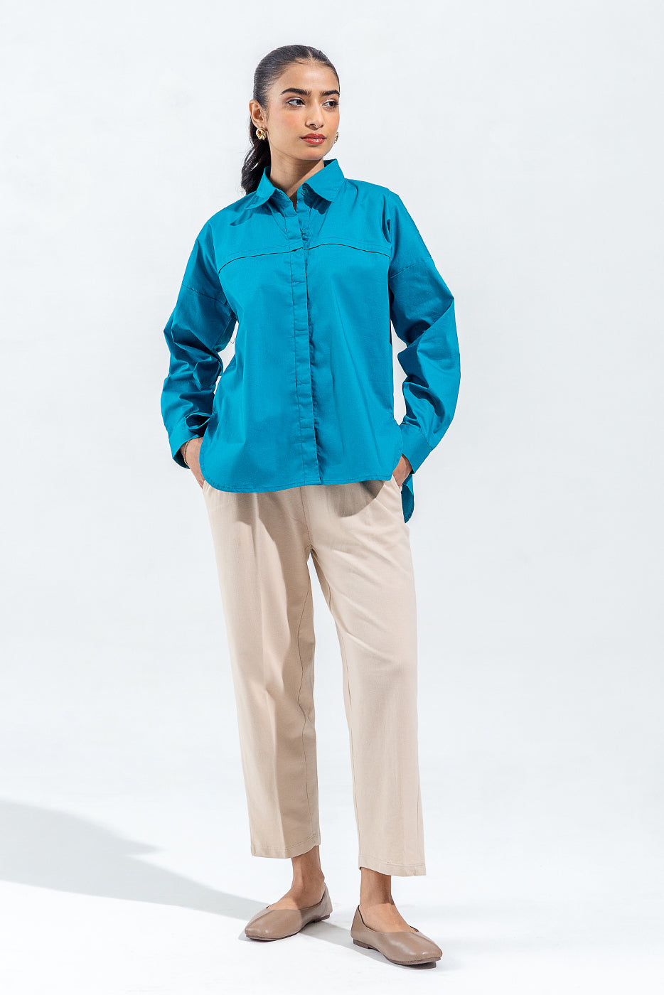 BLUE BUTTON THROUGH SHIRT