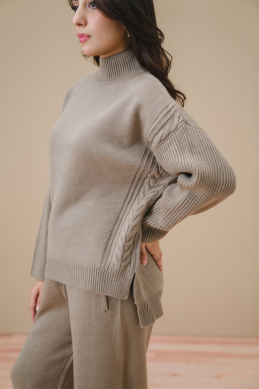 MOCK NECK CABLE-KNIT PULLOVER