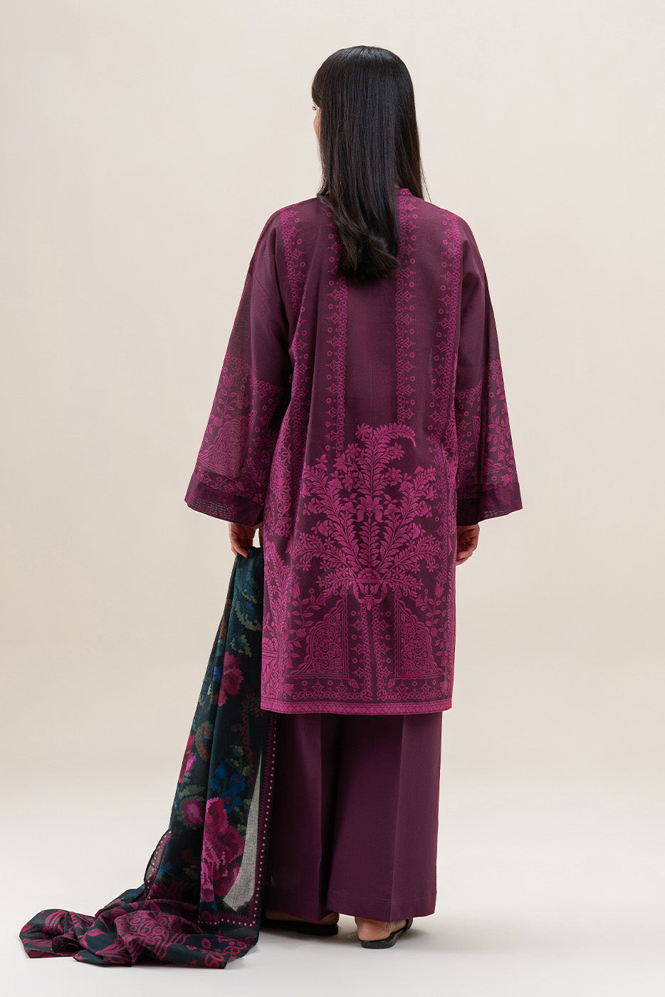 3 PIECE PRINTED LAWN SUIT-MULBERRY BLISS (UNSTITCHED)