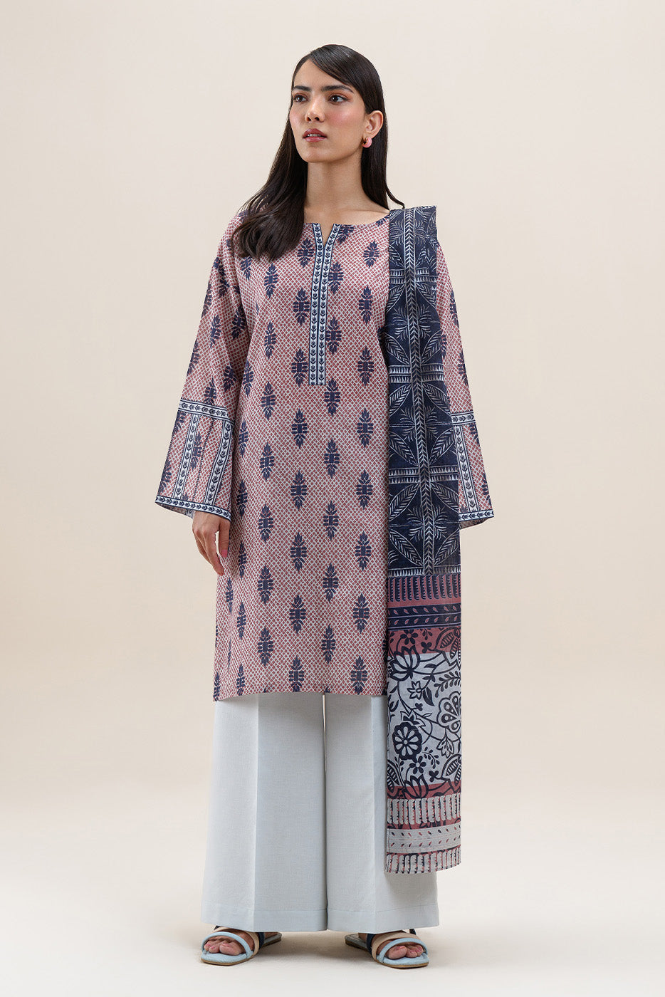 3 PIECE PRINTED LAWN SUIT-ROUGE GLEAM (UNSTITCHED)