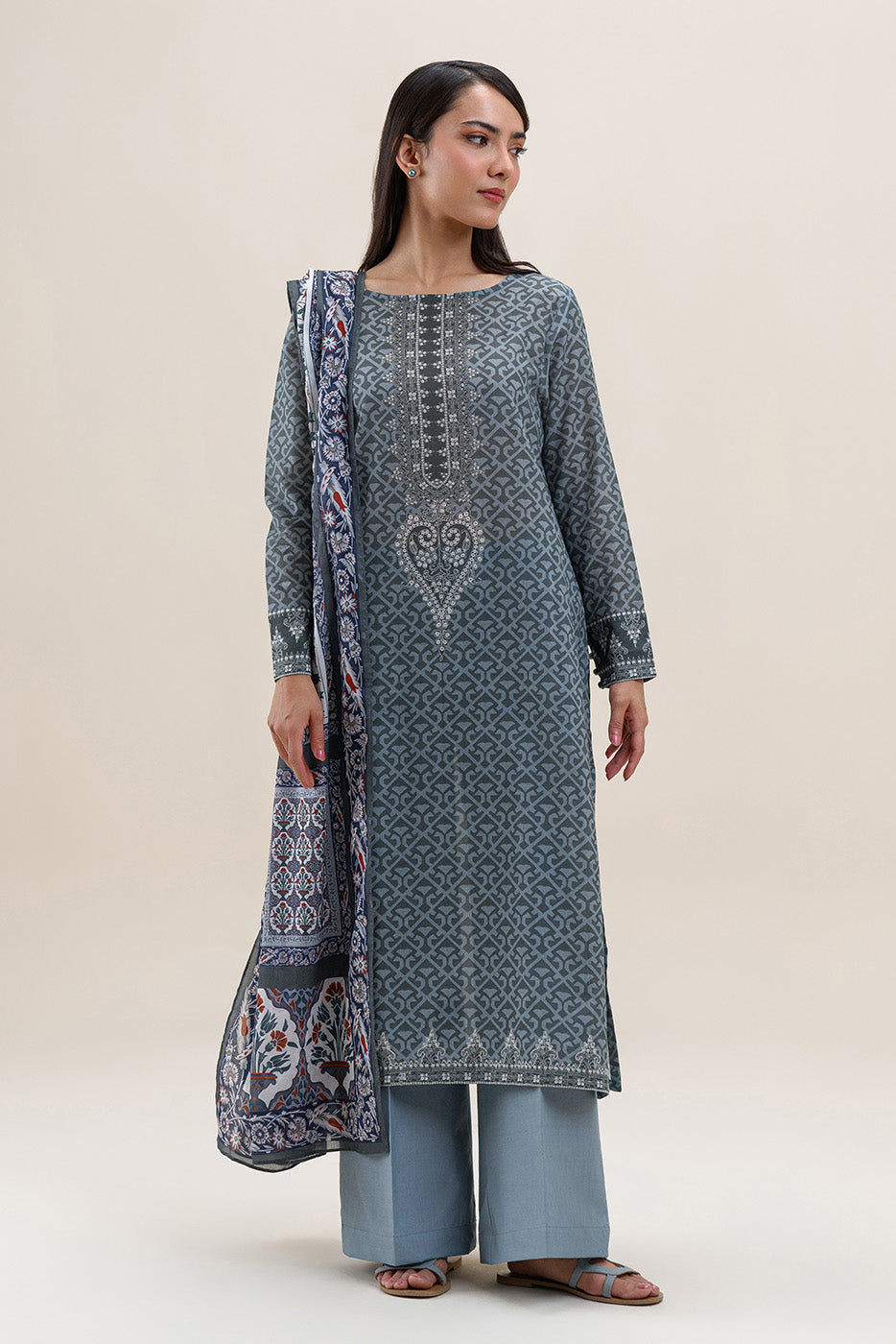3 PIECE PRINTED LAWN SUIT-LAUREL BAY (UNSTITCHED)
