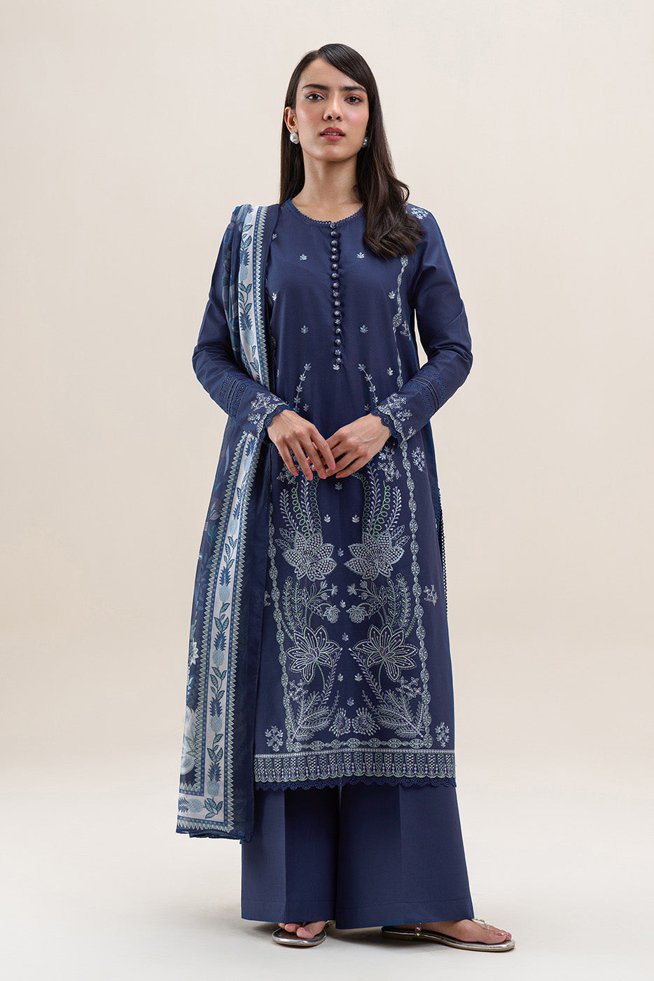 3 PIECE EMBROIDERED LAWN SUIT-PRUSSIAN LUX (UNSTITCHED)