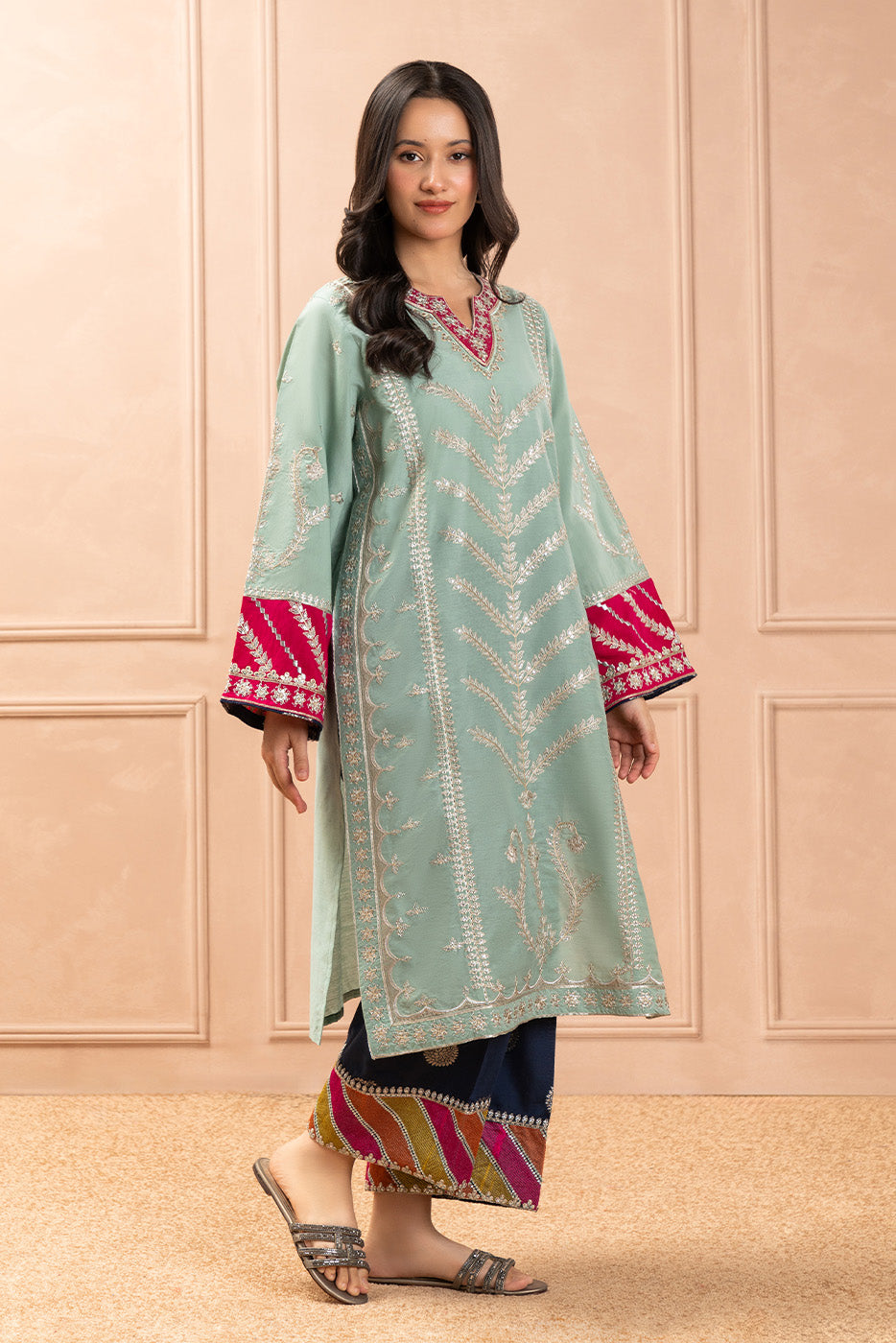 2 PIECE EMBROIDERED TWO TONE SUIT (LUXURY PRET)
