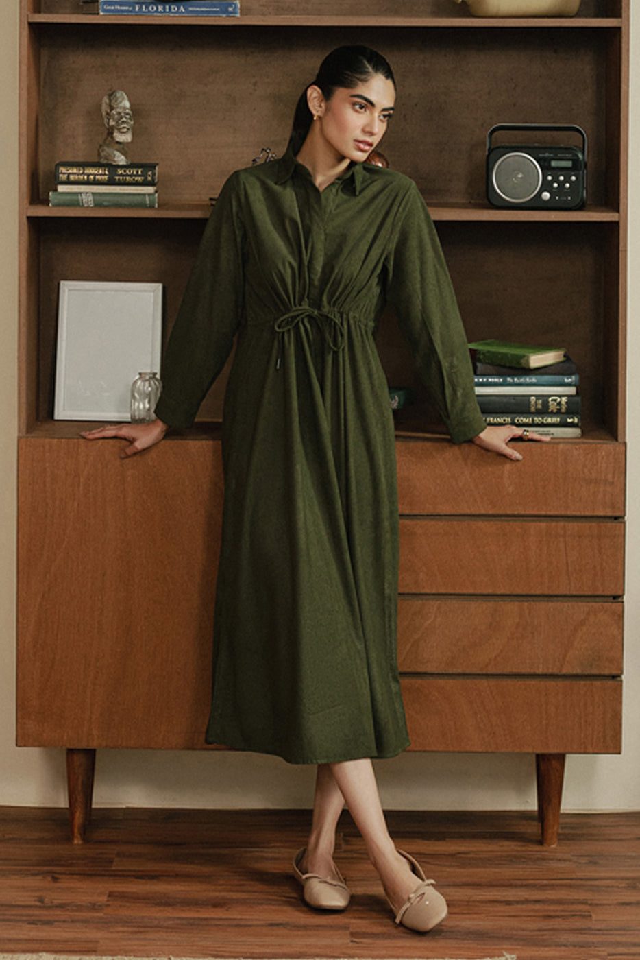 OLIVE GREEN CORDUROY DRESS BEECHTREE OLIVE GREEN CORDUROY DRESS BEECHTREE