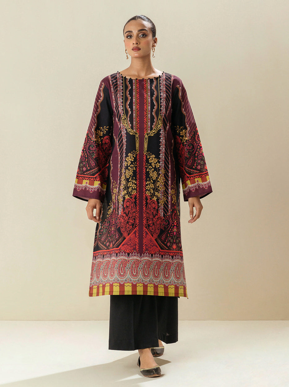 1 PIECE - PRINTED LAWN SHIRT - GOLD SHIELD MORBAGH SU_23
