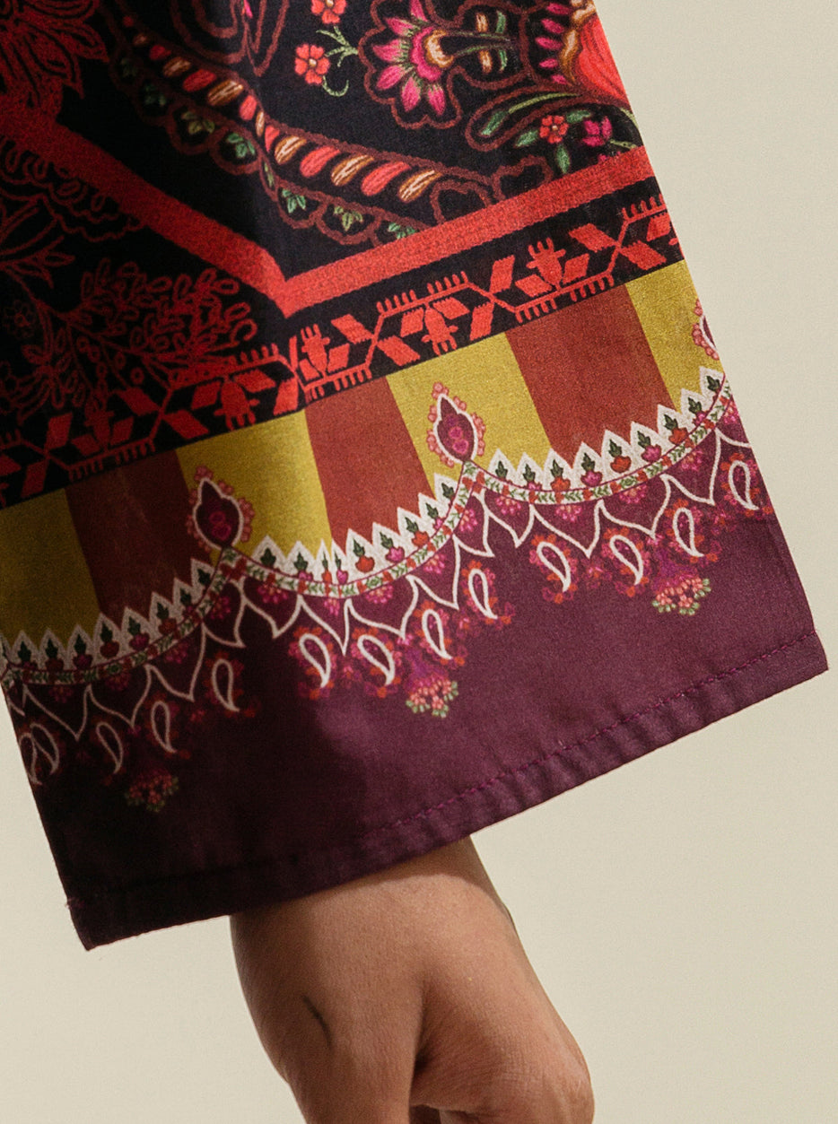 1 PIECE - PRINTED LAWN SHIRT - GOLD SHIELD MORBAGH SU_23