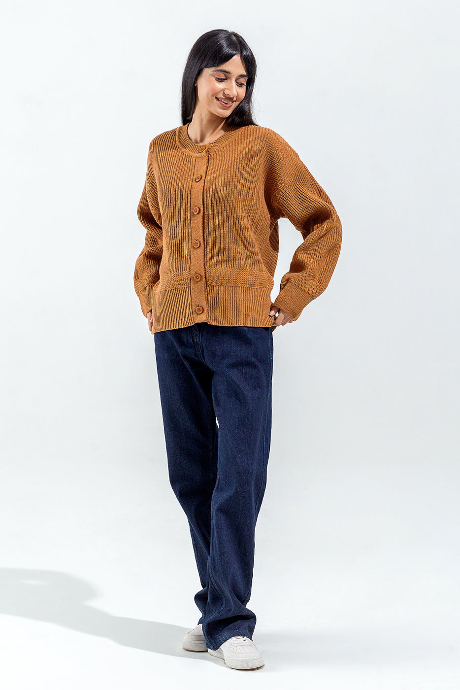 KNITTED CREW NECK CARDIGAN