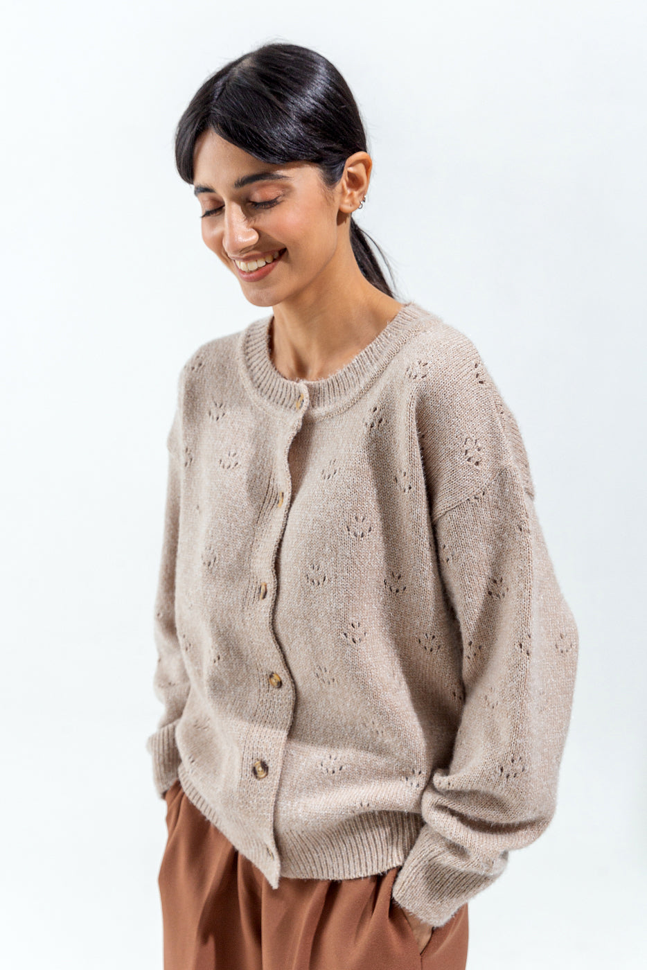 MELANGE CREW NECK CARDIGAN