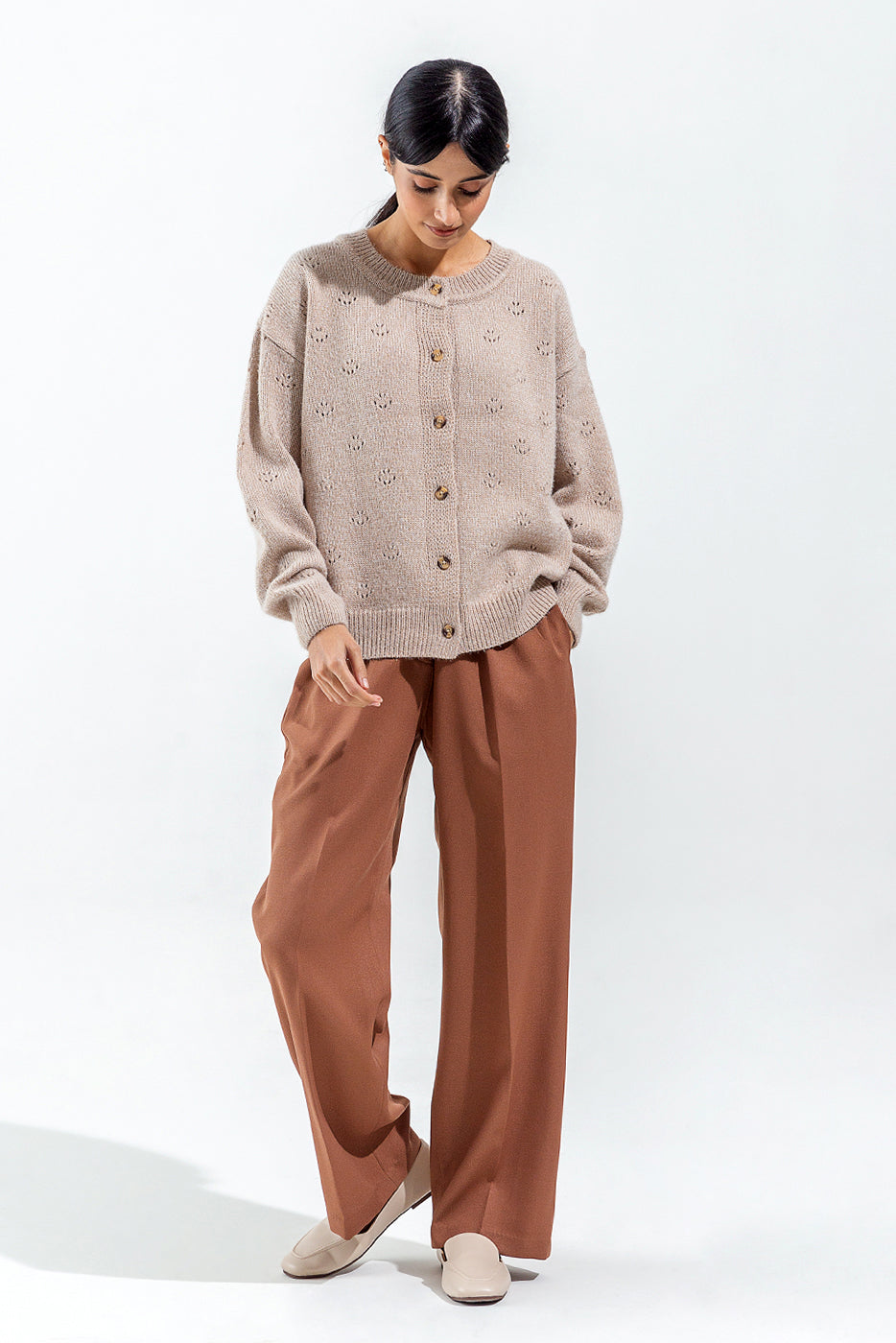 MELANGE CREW NECK CARDIGAN