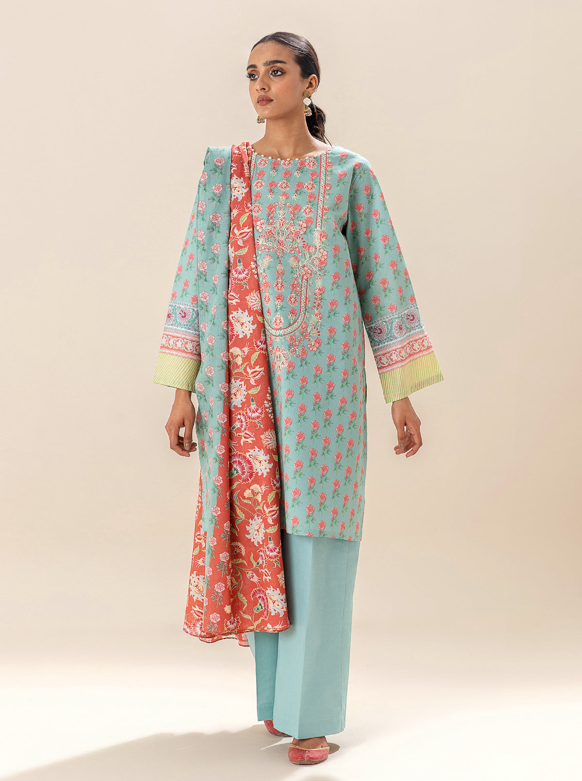 3 PIECE EMBROIDERED LAWN SUIT-SEA CORAL BT-MORBAGH SU_24