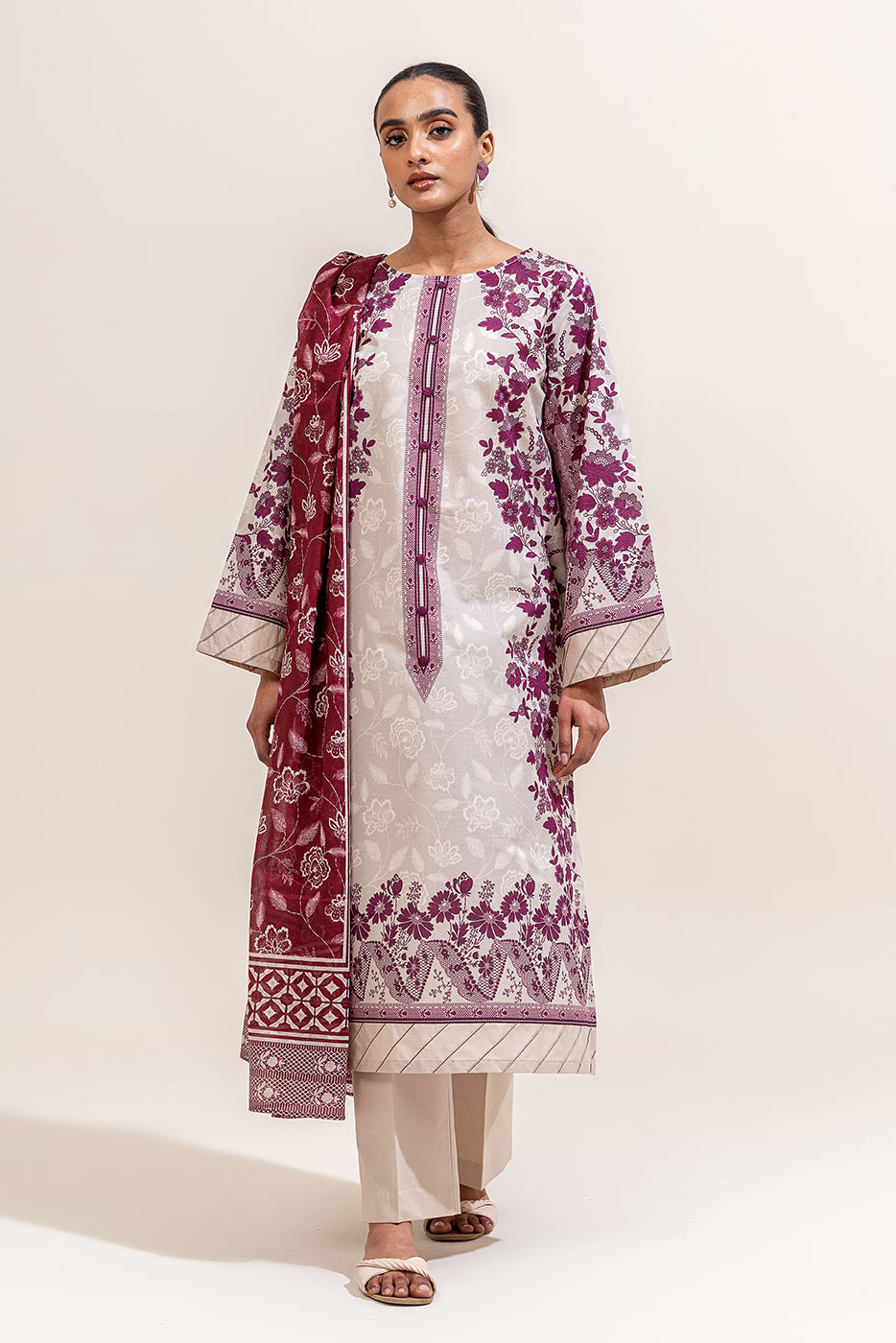 3 PIECE PRINTED LAWN SUIT-FLORET BLOSSOM (UNSTITCHED)
