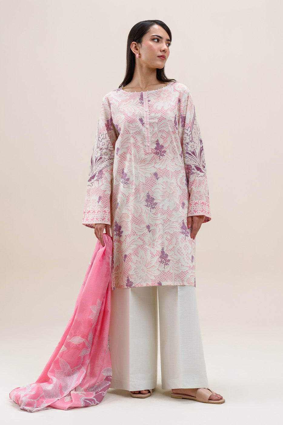 3 PIECE PRINTED LAWN SUIT-COLOR CRUSH (UNSTITCHED)