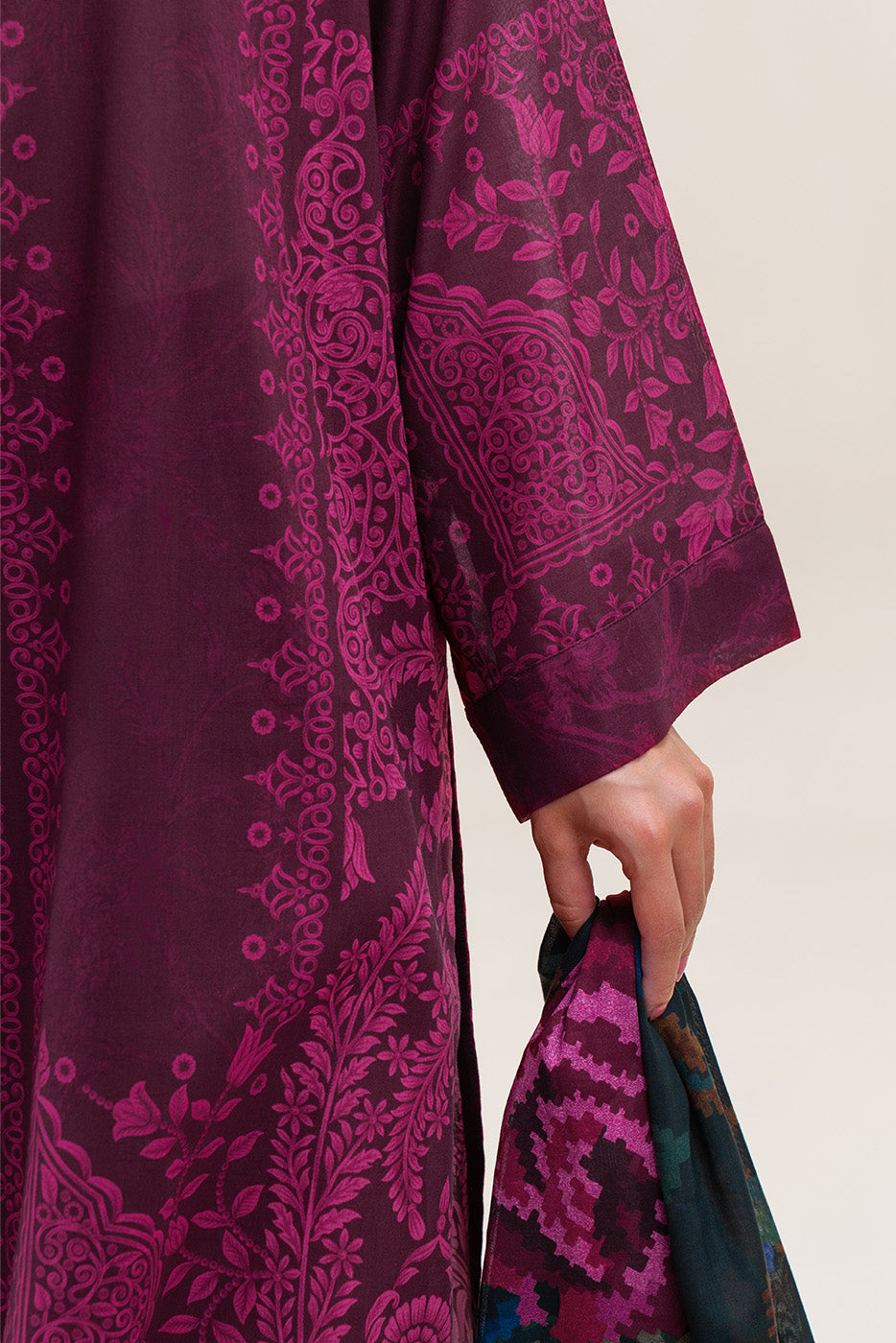3 PIECE PRINTED LAWN SUIT-MULBERRY BLISS (UNSTITCHED)