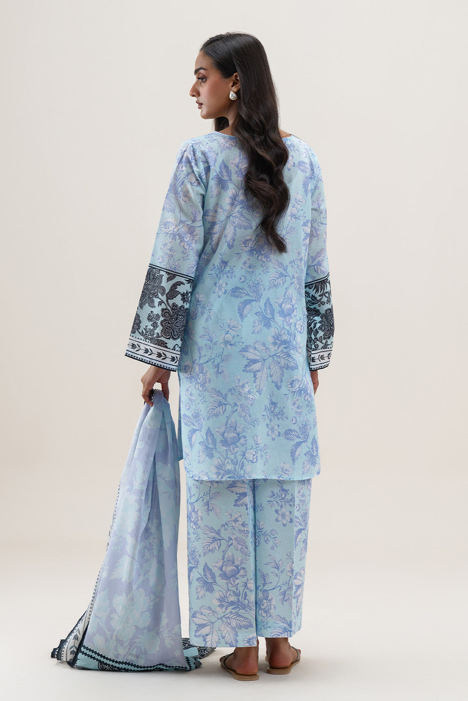3 PIECE PRINTED LAWN SUIT-AQUATIC ANGEL (UNSTITCHED)