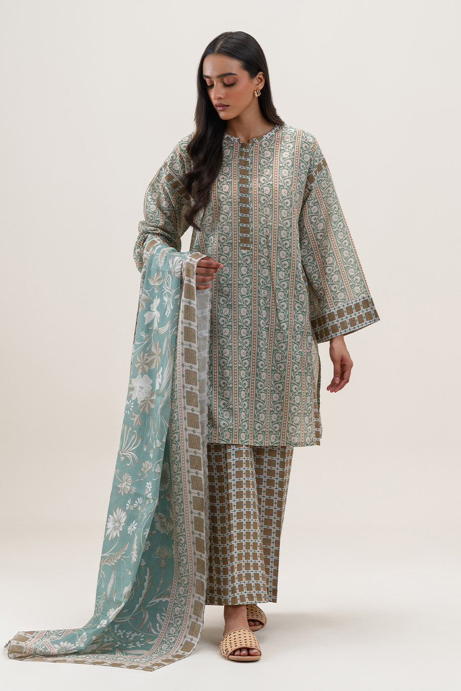 3 PIECE PRINTED LAWN SUIT-RAVEN SHED (UNSTITCHED)