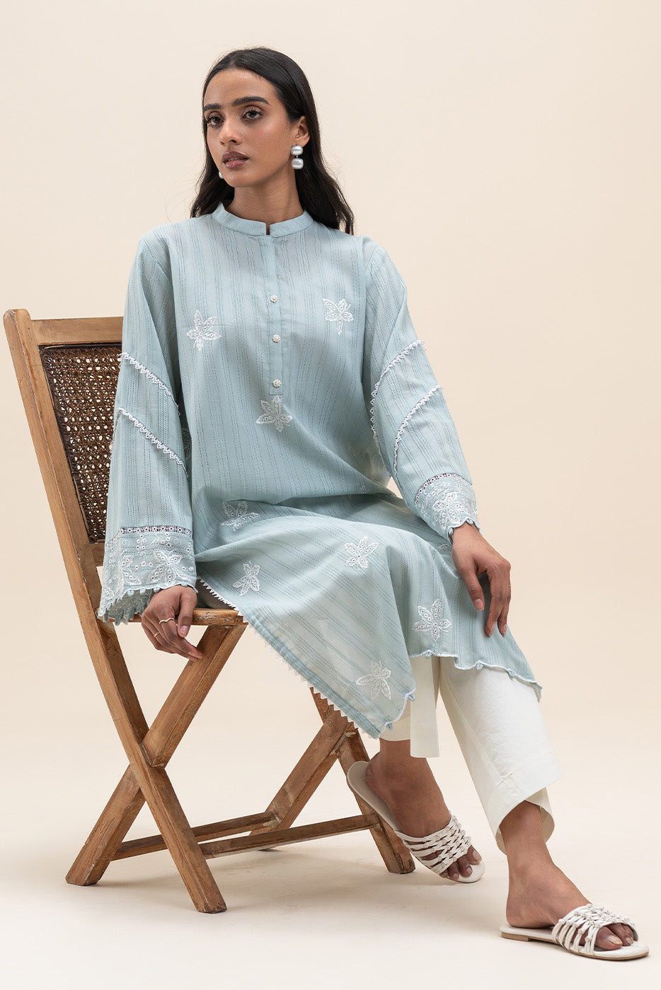 1 PIECE EMBROIDERED LENO KARRA SHIRT-AQUA LUSH (UNSTITCHED)